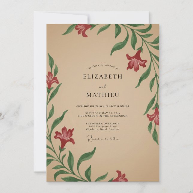 Invitation Mariage Rouge Cerise et Tan (Devant)
