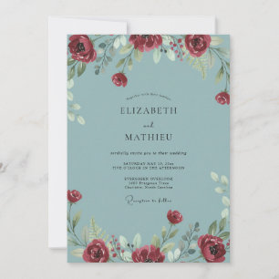 Invitation Mariage Rouge Cramoisi Ranunculus Eucalyptus Pouss