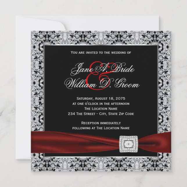 Invitation Mariage Rouge Cranberry et Noir (Devant)