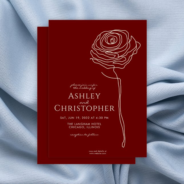 Invitation Mariage rouge de Crimson floral tiré moderne (Créateur téléchargé)