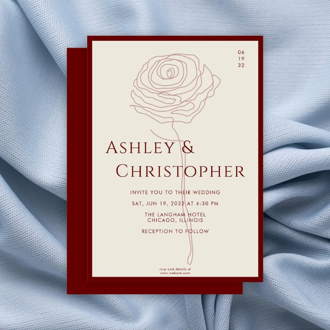 Invitation Mariage rouge de Crimson floral tiré moderne (Créateur téléchargé)