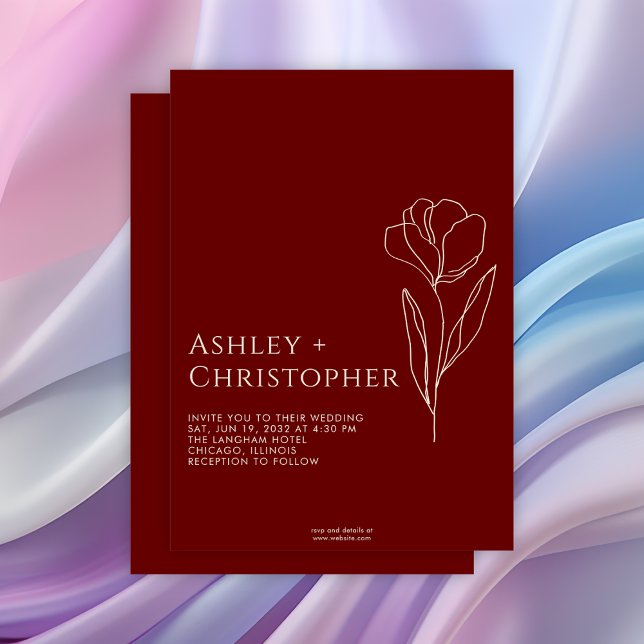 Invitation Mariage rouge de Crimson floral tiré moderne (Créateur téléchargé)