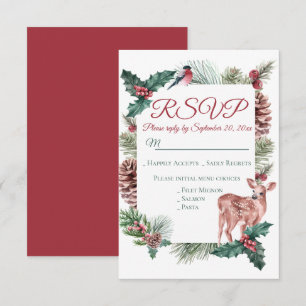 Invitation Mariage rouge de Noël de la floraison des cerfs