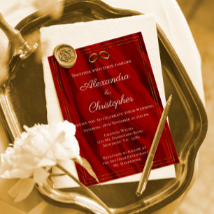 Invitation Mariage rouge de soie et d'or