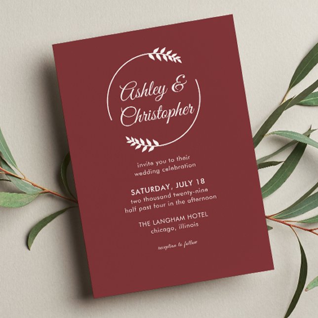 Invitation Mariage rouge en bois de rose (Créateur téléchargé)
