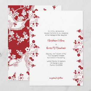 Invitation Mariage rouge et blanc moderne de fleurs de