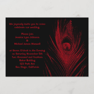 Invitation Mariage rouge et noir de paon