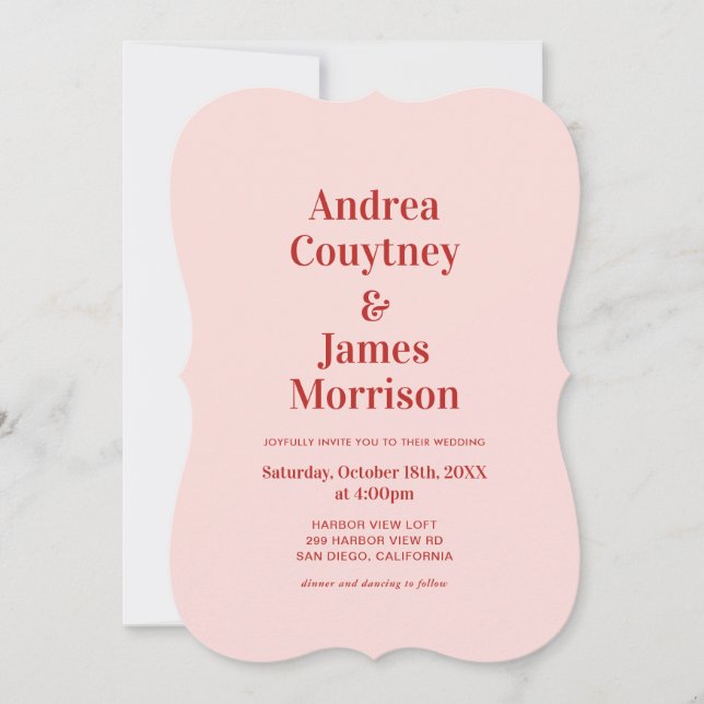 Invitation Mariage Rouge et Rose  (Devant)