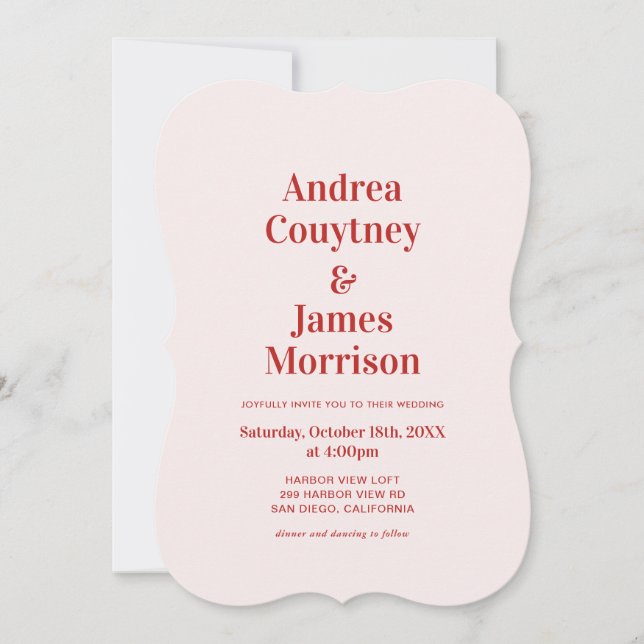 Invitation Mariage Rouge et Rose Clair (Devant)