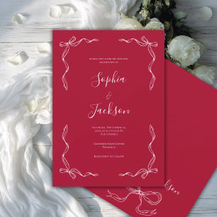 Invitation Mariage Rouge Fraise Vintage Dessinée à la Main Fr