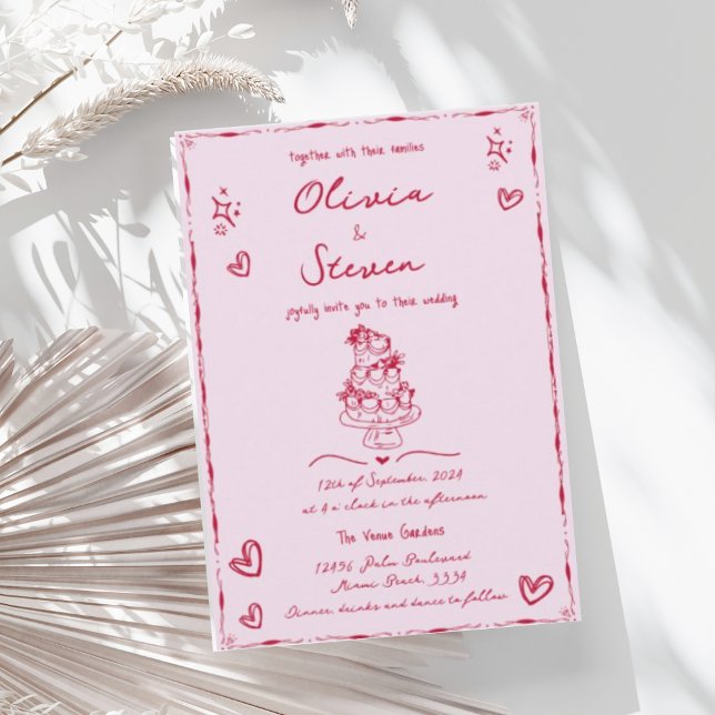 Invitation Mariage rouge griffé à la main branché (Créateur téléchargé)