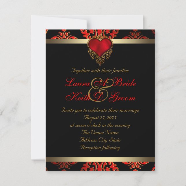 Invitation Mariage rouge noir et or (Dos)