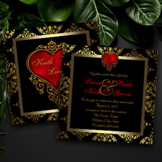 Invitation Mariage rouge noir et or