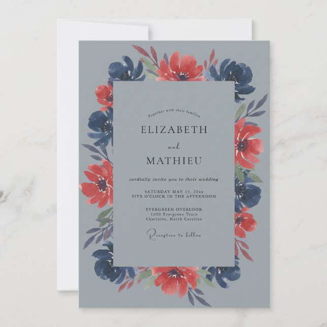 Invitation Mariage Rouge Poppy Ardoise (Devant)
