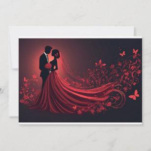 Invitation Mariage Rouge Romantique Silhouette de la Mariée e