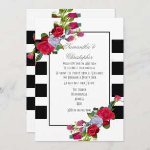 Invitation Mariage rouge rose et noir rayé
