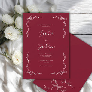 Invitation Mariage Rouge Rubis Dessiné à la Main Vintage Fran