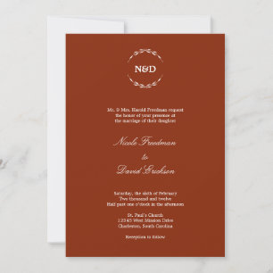 Invitation Mariage rouge velours monogramme initial de couron