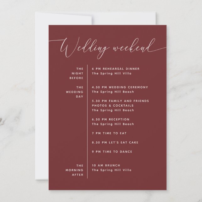 Invitation Mariage Rouge Vin Profond | Calendrier de fin de s (Dos)
