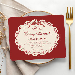 Invitation Mariage rouge vintage 