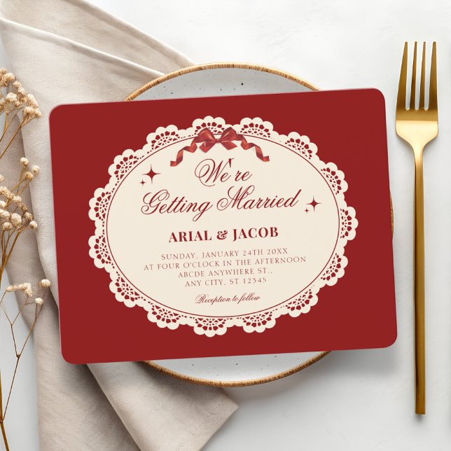 Invitation Mariage rouge vintage  (Créateur téléchargé)