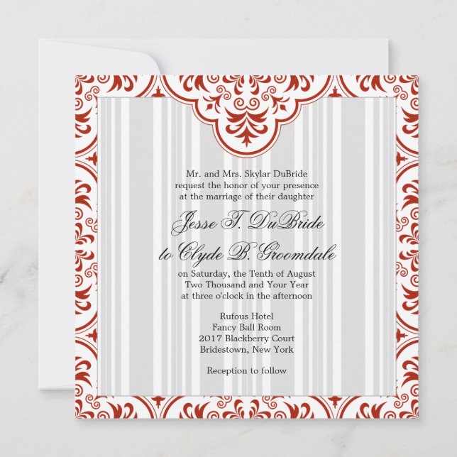Invitation Mariage roux Damask do-it-yourself (Dos)