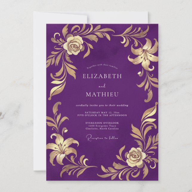 Invitation Mariage Royal au Lys Pourpre (Devant)