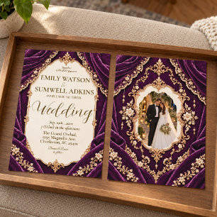 Invitation Mariage Royal Aubergine Velours Baroque