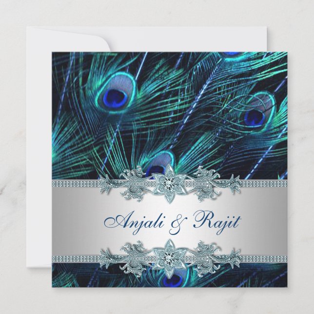Invitation Mariage Royal Bleu et Argent Royal Bleu Paon (Devant)