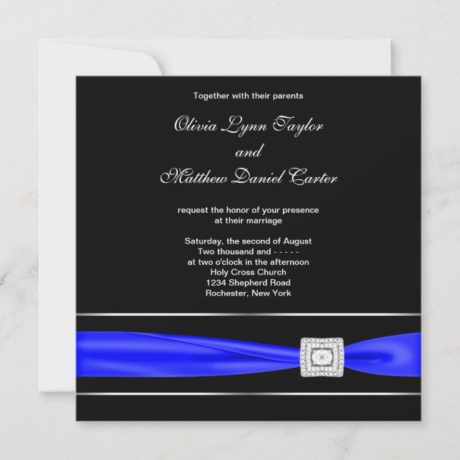 Invitation Mariage Royal Bleu et Noir (Devant)