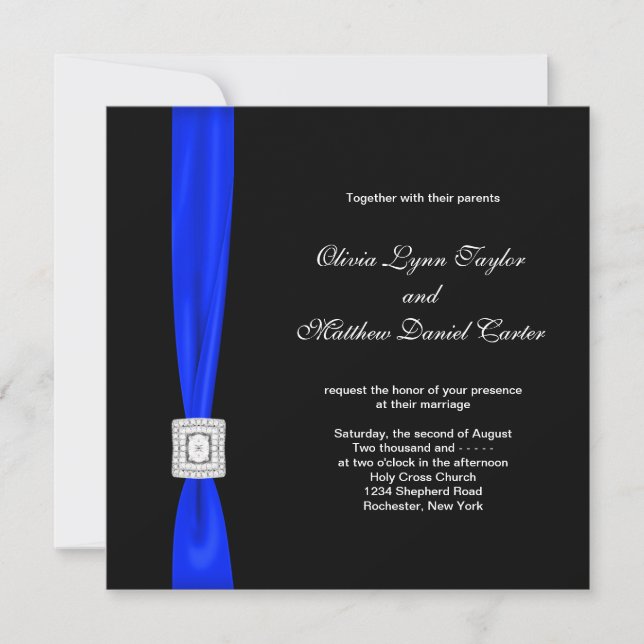 Invitation Mariage Royal Bleu et Noir (Devant)
