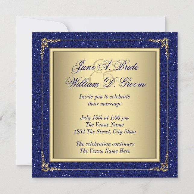 Invitation Mariage Royal Bleu et Or (Devant)