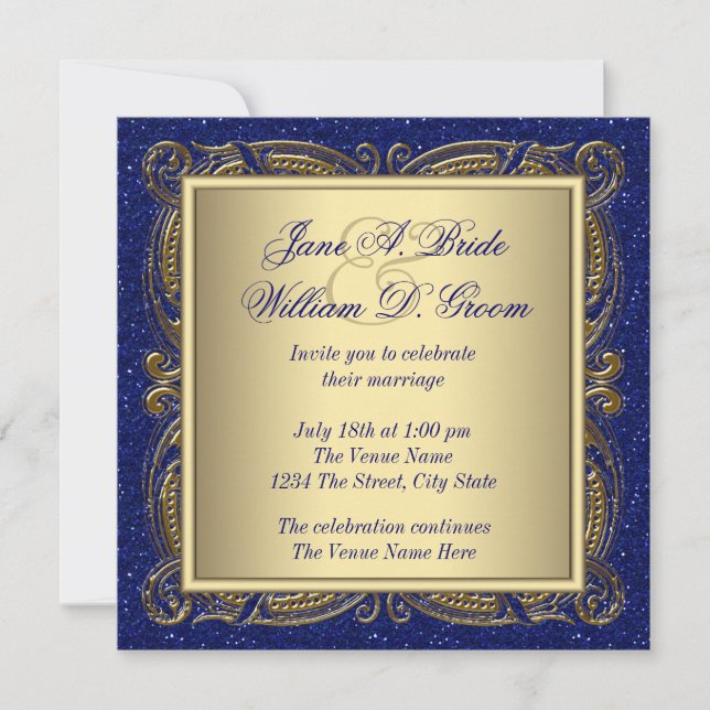 Invitation Mariage Royal Bleu et Or (Devant)
