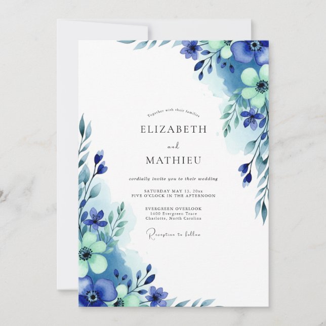 Invitation Mariage royal bleu éthéré d'hiver (Devant)
