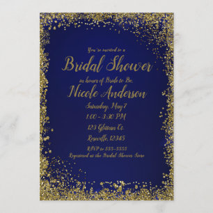 Invitation Mariage Royal Bleu Paillettes Dorées Glamour Moder