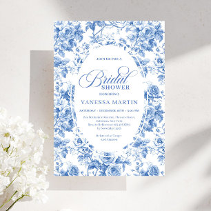 Invitation Mariage Royal Bleu Toile de Jouy sans fin
