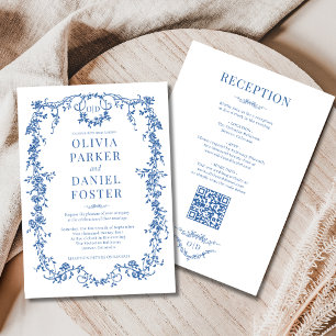 Invitation Mariage Royal Bleu Victorien Tout en Un