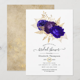 Invitation Mariage Royal Bleu, Violet et Or avec Motif Floral