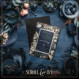 Invitation Mariage Royal Blue & Champagne White Bloom