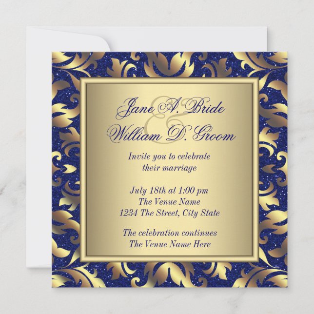 Invitation Mariage Royal Blue et Gold (Devant)
