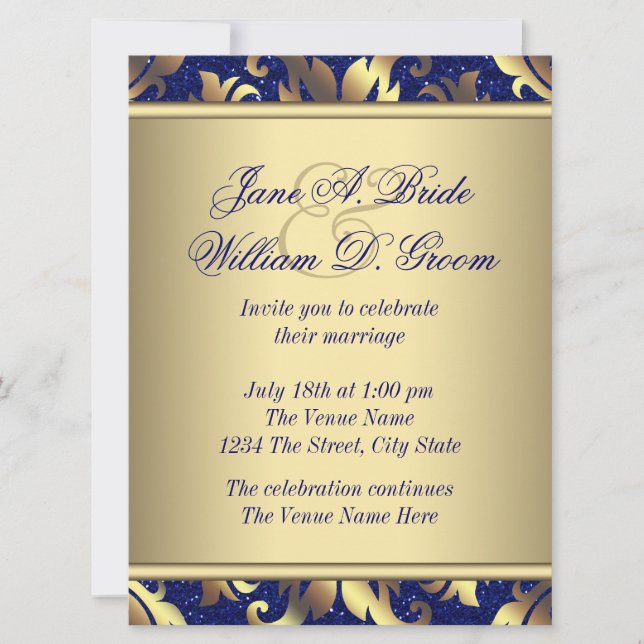 Invitation Mariage Royal Blue et Gold (Devant)