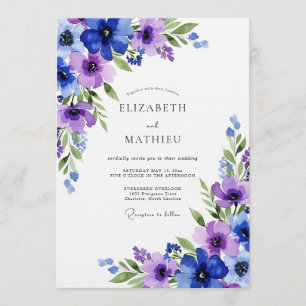 Invitation Mariage Royal Blue Ethereal Flora