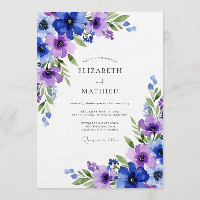 Invitation Mariage Royal Blue Ethereal Flora (Devant)