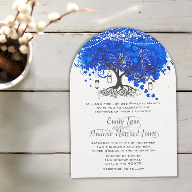 Invitation Mariage Royal Blue Heart Leaf Tree (Créateur téléchargé)