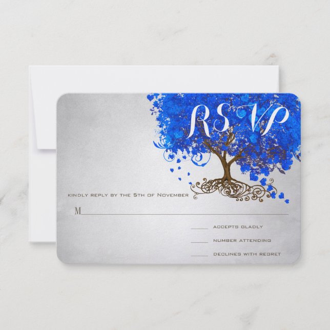 Invitation Mariage Royal Blue Heart Leaf Tree Invite (Devant)