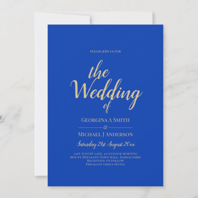 Invitation Mariage Royal Blue Monochrome moderne (Devant)