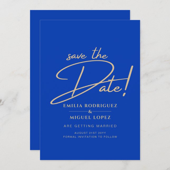 Invitation Mariage Royal Blue Monochrome moderne INVITE (Devant / Derrière)