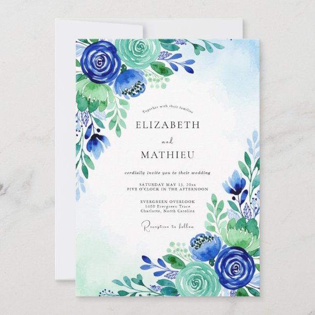Invitation Mariage Royal Blue Serene Meadow (Devant)