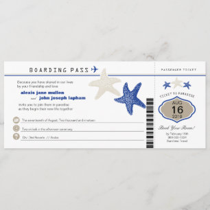 Invitation Mariage Royal Blue Tan Starfish Boarding Pass