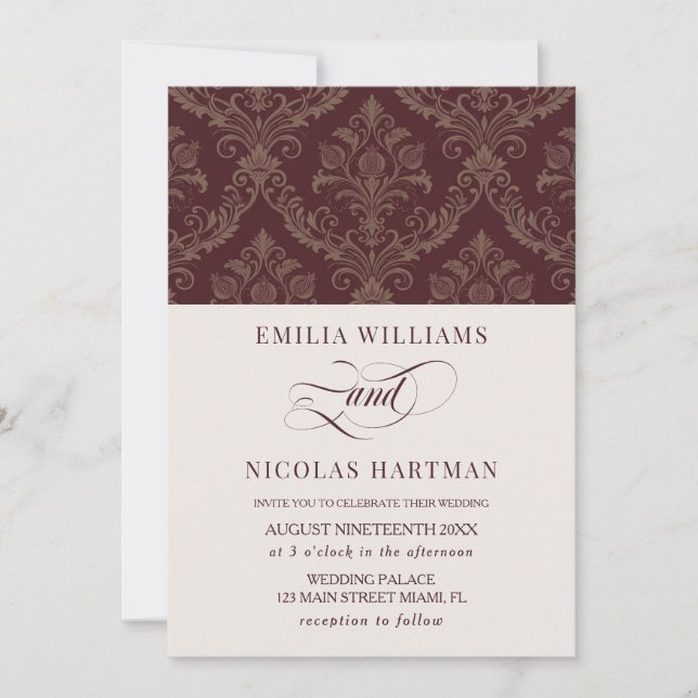 Invitation Mariage Royal Bourgogne Vintage (Devant)
